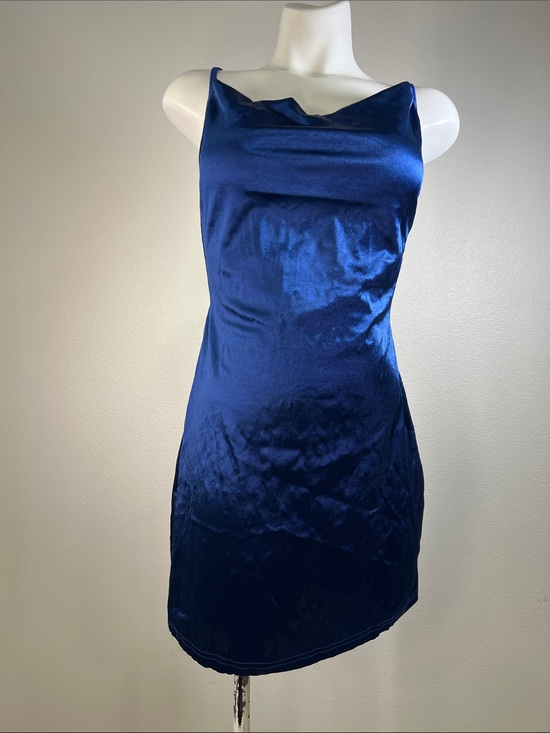 Zaful Dresses & Skirts - Zaful Navy Blue Satin Cowl-Neck Midi Slip Dress SMALL